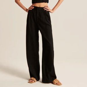 Tailored Linen-Blend Wide Leg Pants - Small Long